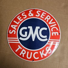 Vintage Gmc Sales Trucks Old Us Gasoline Oil Gas Pump Enamel Porcelain Sign Vintage Gmc Sales Trucks Old Us Gasoline Oil Gas Pump Enamel Porcelain Sign