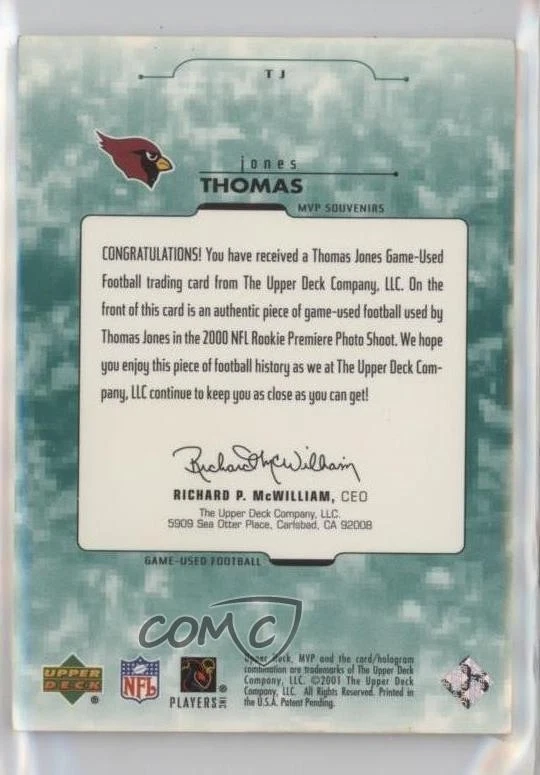 2001 Upper Deck MVP Souvenirs Thomas Jones #TJ - Image 2 of 2