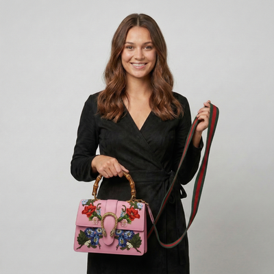 Gucci Rare Calfskin Embroidered Medium Dionysus Top Handle Bag