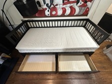 Black Wooden Single Bed with Storage Drawers & Mattress – Used