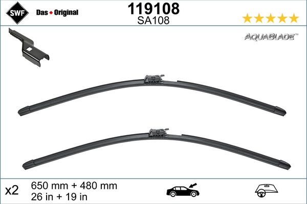 Wischblatt Scheibenwischer DAS Original Aquablade SWF 119108 FüR Volvo XC60 246-image