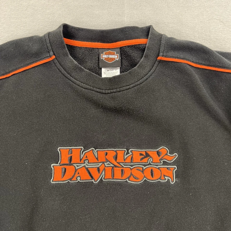 Sudadera Harley Davidson Cuello Redondo Para Hombre 2XL Negra Naranja Logo Puff Foto 2 de 4