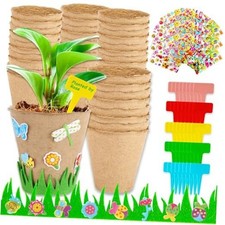 40 Set Garden Paper Craft Kit Include Round Paper Flowerpots Stickers