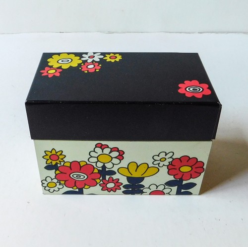 Vintage Ohio Kunst Rezept Karte Kartei Box Dose 70er Retro schwarz weiß orange Blumen - Bild 10 von 10