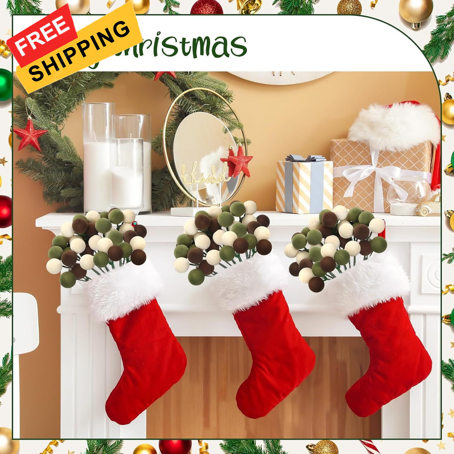 Syhood 12 Set 7.9 Inch Christmas Ball Ornaments on Brown,dark Green, Beige 