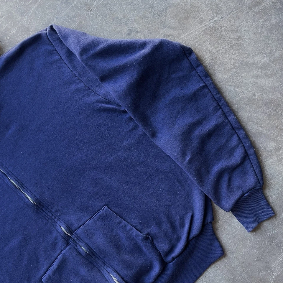 Sudadera con Capucha Cremallera Térmica Doble Cara Vintage Años 60 XL Azul Marino Desvanecido Envejecido Foto 3 de 4