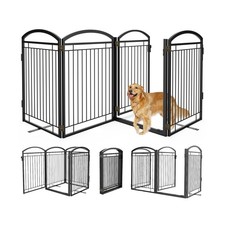 Full Metal Free Standing Dog Gate with Door for Outdoor Indoor,96''... Fast Ship