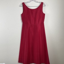 Laura Ashley Red Silk A-Line Sleeveless Midi V-Neck Dress Romantic Love-6