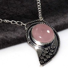 Stunning Rose Quartz 925 Silver Plated Necklace 17" Graceful Jewelry AU S110