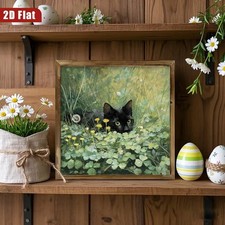 Farmhouse Black Cat Wooden Sign Rustic Wall Decor for Kitchen Living Room Decor