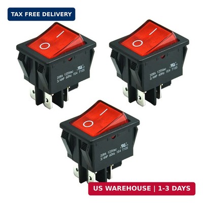 FILSHU 3pcs KCD4 16A 250V 20A 125V Rocker Switch ON/Off -Red Light Illuminated 4