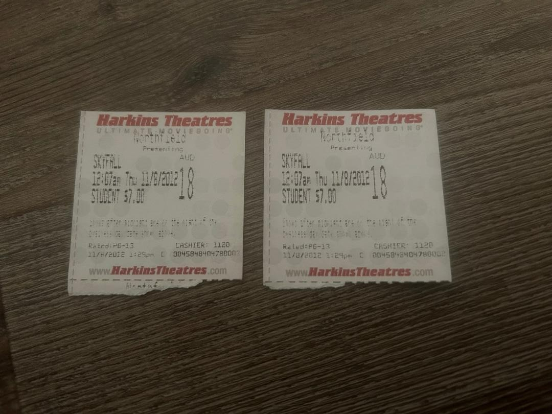 ムビチケ　スカイフォール Skyfall James Bond 007 Opening Night MIDNIGHT SHOWING Ticket Stub