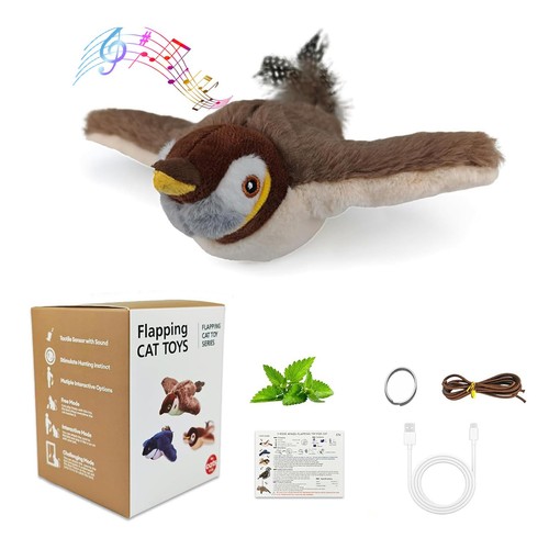 Interactive Chirping Bird Cat Toys with Flapping Wings,New Flying Birds Cats ...
