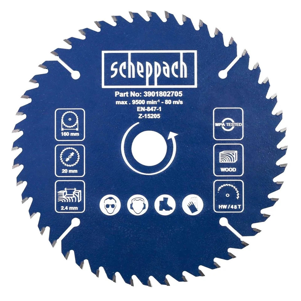 Scheppach HW Sägeblatt 160x20mm 48Z Kreissägeblatt für Kreissägen Tauchsägen