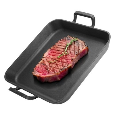 Pre-Seasoned Cast Iron Skillet, 12 Inch Square Steak Pan Frying Pan with Nons...