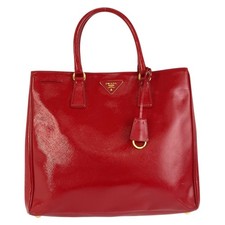 Prada Saffiano Leather Triangle Logo Tote Bag Women Red One Size