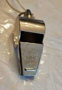 Old OLYMPIA BRASS WHISTLE with Cork Ball JAPAN Works Great