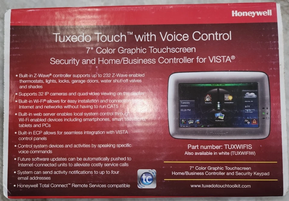 Honeywell Tuxedo Touch with Voice Controller Part TUXWIFIW  Z-Wave Network WIFI - Image 2 of 4