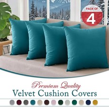 Pack of 4 Plain Velvet Cushion Covers Throw Decorative 18"x18" Square Cushions