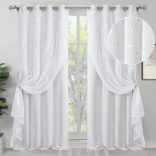 White Blackout Curtains with Sheer Overlay, Double Layer Nursery Drapes Gromm...