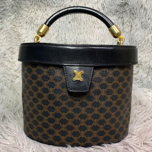 CELINE Trifold Monogram Vinyl Vanity Bag Handbag Gold Used Authentic
