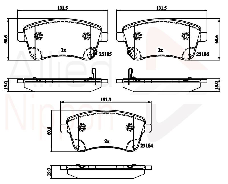 Brake Pad Set Front 131.5 mm Length Fits Kia Venga ALLIED NIPPON ADB36047