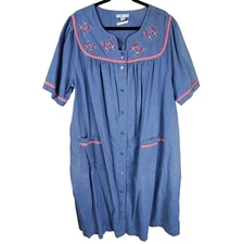 Go Softly Patio Dress 2X Blue Embroidered Butterfly Boho Cottagecore Chambray