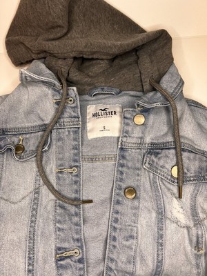 Hollister Epic Flex Denim Jacket Hooded Distressed Blue Gray Men s Size S
