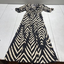 Shein Dress Womens Medium Black Animal Print Maxi V Neck Puff Sleeve Fit & Flare