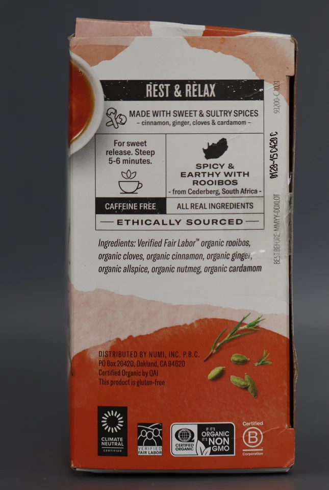 Bolsas de té Numi Organic Tea Rooibos Chai 18 quilates 1 paquete Foto 4 de 4