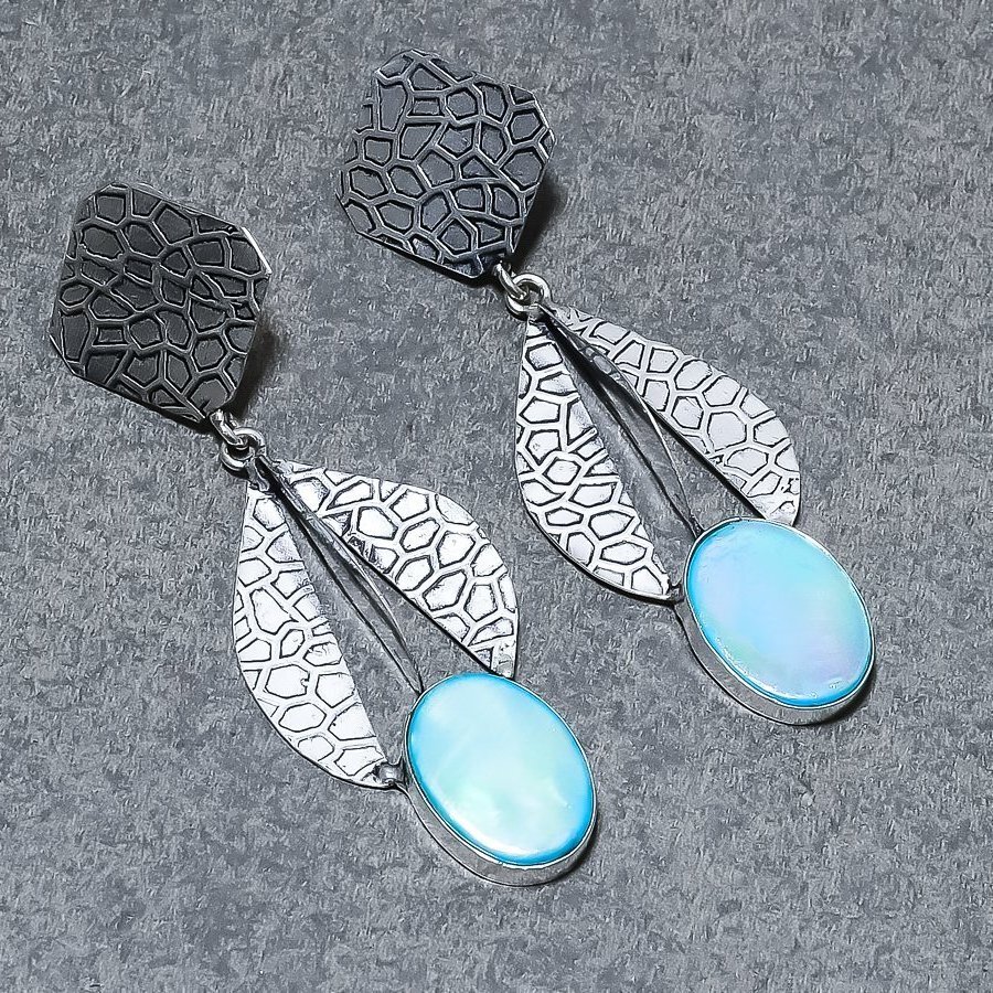 Blue Mother Of Pearl Gemstone Gift 925 Sterling Silver Jewelry
