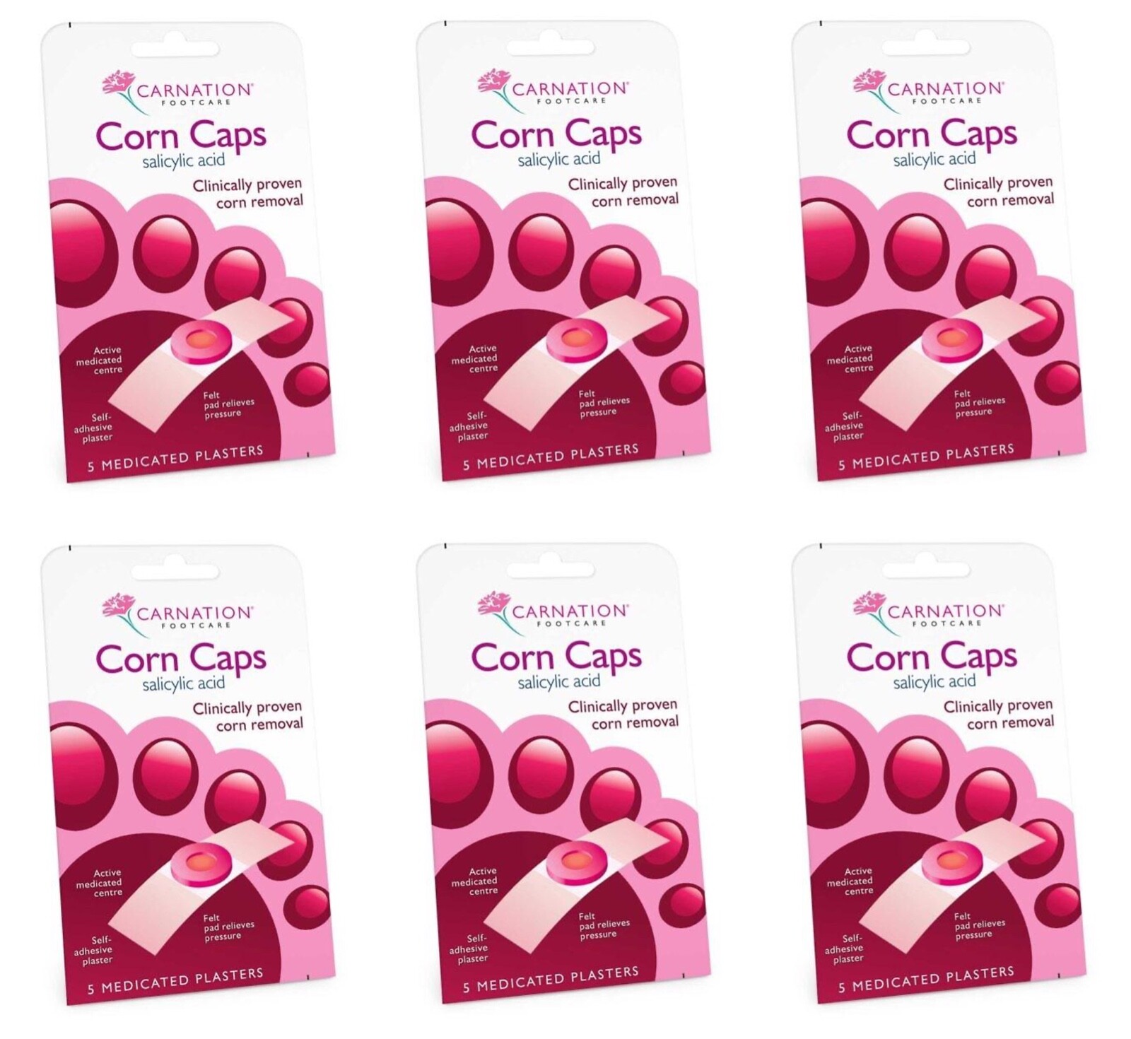 6 x CARNATION FOOTCARE Corn Caps (5 per pack)