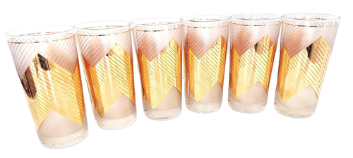 GAFAS CULVER ORO 22K, juego de 6, patrón Chevron dorado MCM/Retro, ¡hermosas! - Imagen 3 de 10