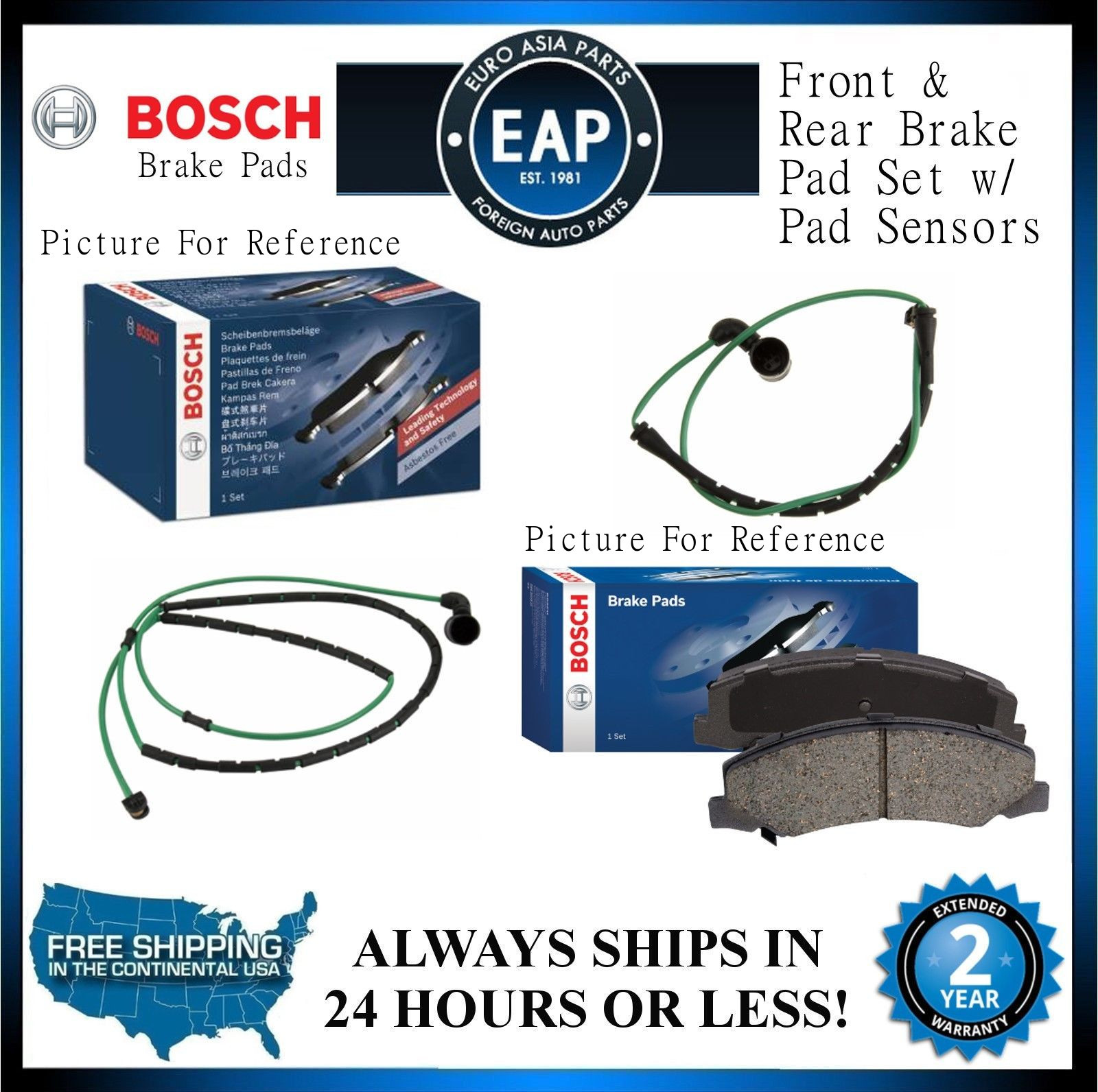 For 20012006 M3 E46 Front And Rear Disc Brake Pad w/Brake Pad Sensors