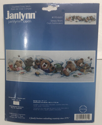 JANLYNN Counted Cross Stitch Kit #195-0601 Sleep Bears by Fiona Jude Sealed NEW