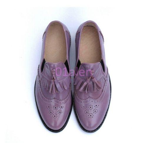 Damenschuhe Retro Slipper Brogue flach Oxford-Schuhe Flügelspitze Echtleder Quaste Pump - Bild 28 von 38