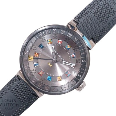 LOUIS VUITTON Tambour Moon Dual Time GMT QA097 Stainless SS Quartz Men's  44mm