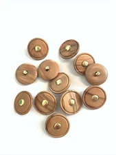 Lot 12 Wood Wooden Gold Tone Metal Shank Buttons Sewing 22 mm #BR10