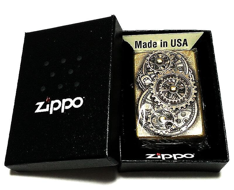 彫刻装飾の金属製アンティークボックスとライターとパイプセット ZIPPO ライター メタルジャケット ジッポ 超重厚 艶消しゴールド