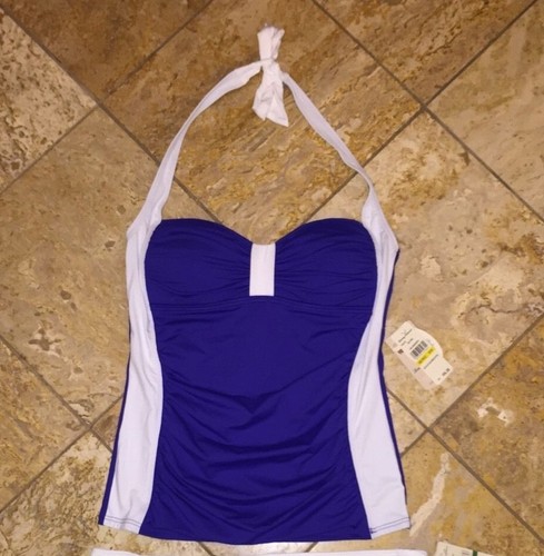 Tommy Bahama Deck Piping Blue Halter Long Tankini Swimsuit Top Women's Nwt - Picture 4 of 5