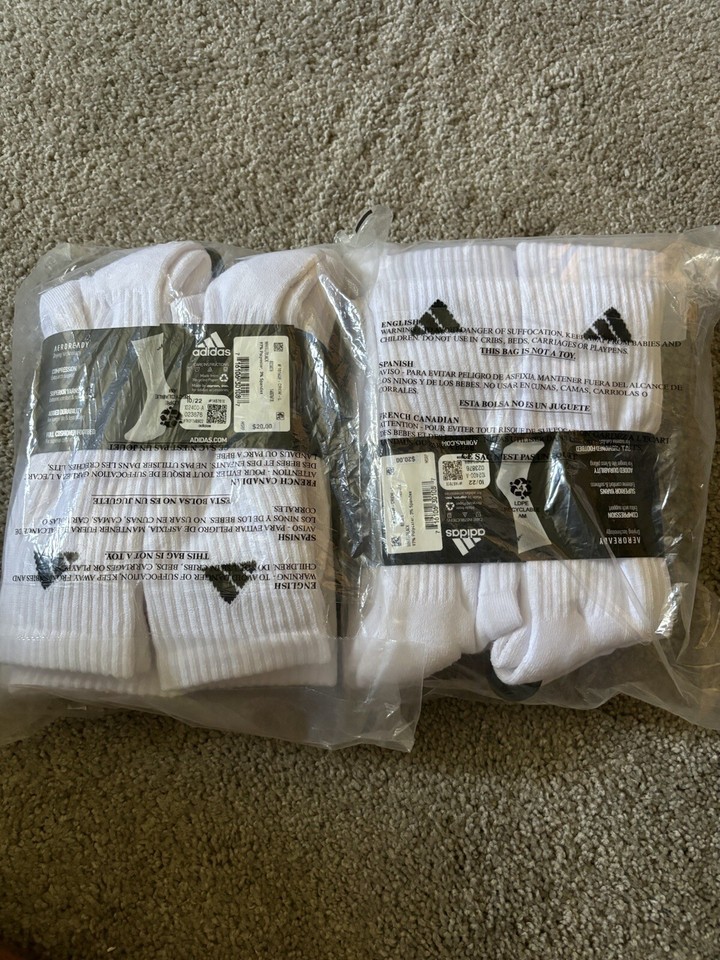 Adidas Men’s White Crew Socks Size 612 Brand New 12 Pairs 2 6 Packs
