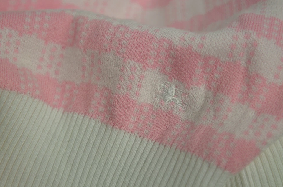 Burberry London Size XL Sweater Fine Knit V Neck Pink White Checkered Logo Italy - Image 2 of 4