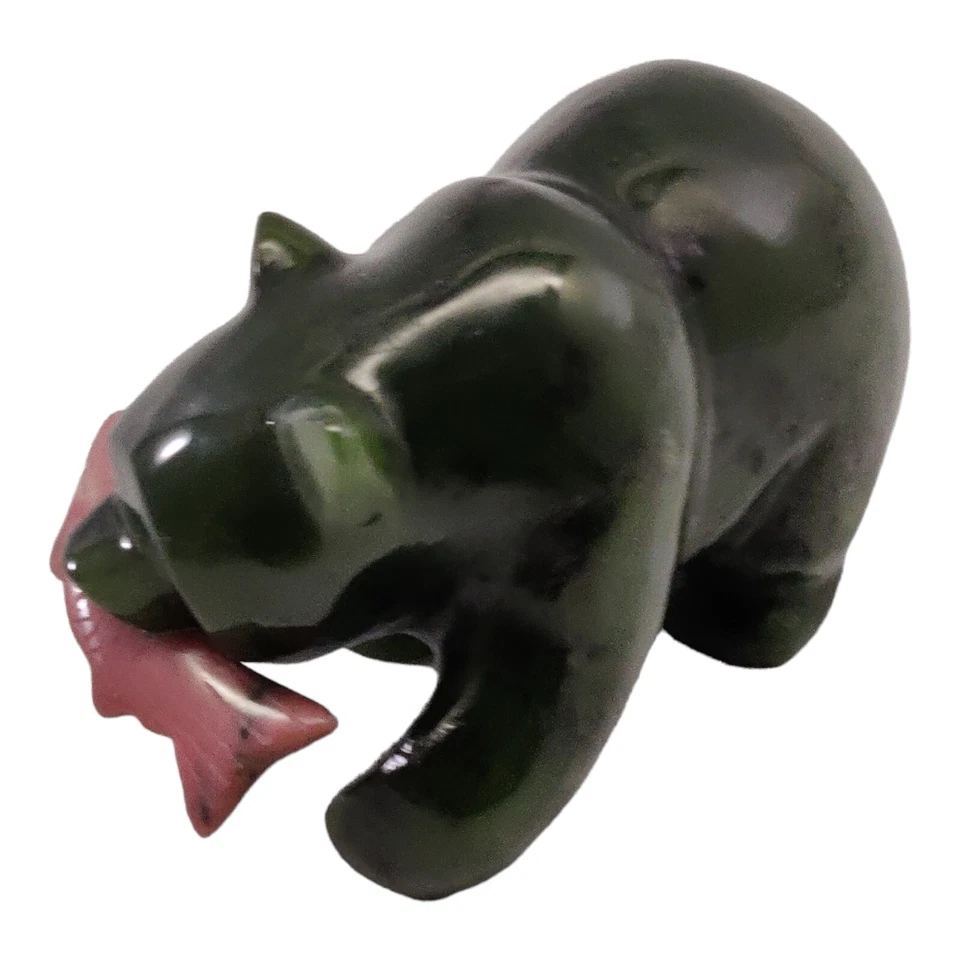 Estatuilla de pez rodonita oso de jade nefrita canadiense Foto 3 de 4