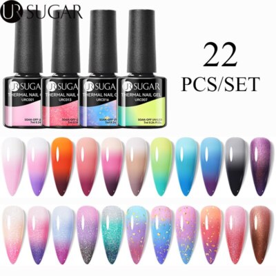22pcs Thermal Nail Gel Polish Set Color Changing Varnish Soak Off UV LED NailGel