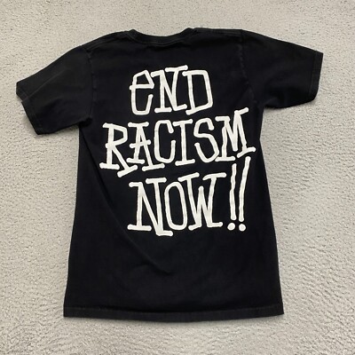 Stussy Shirt Mens Small Black Short Sleeve Stand Firm End Racism 