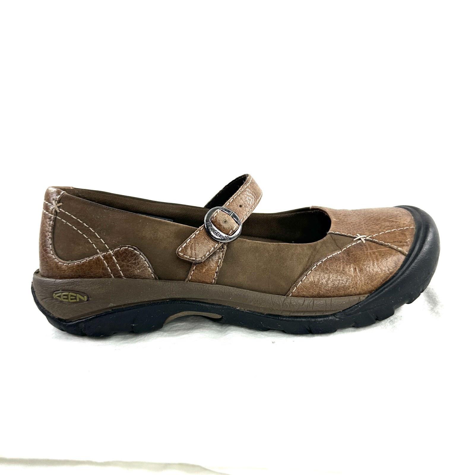 Scarpa piatta Mary Jane Keen Presidio donna taglia 8 5 pelle marrone fibbia comoda