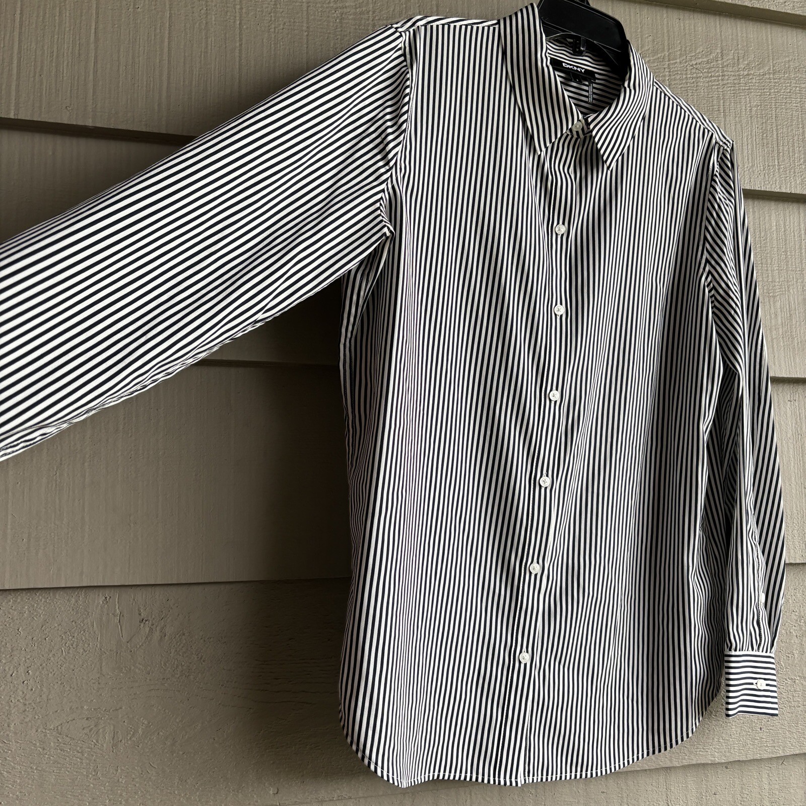 DKNY Black/White Striped Polyester Button Front B… - image 6