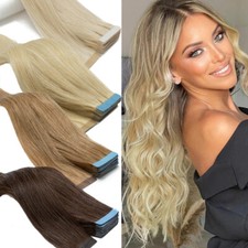 40pcs Indian Tape In Human Hair Extensions Thick Glue Skin Weft Highlight BLONDE