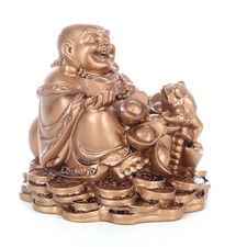 Lachende Buddha Statue Figur Trage Golden Barren Feng-Shui Reichtum Ornament