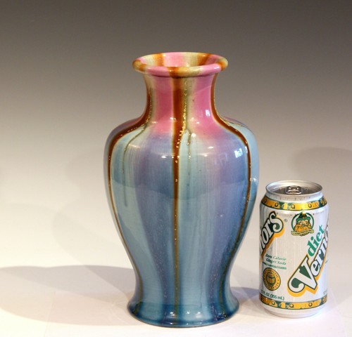 Ancien vase goutte à goutte tourné flamme japonaise atelier art déco poterie Awaji 10" - Photo 8/12